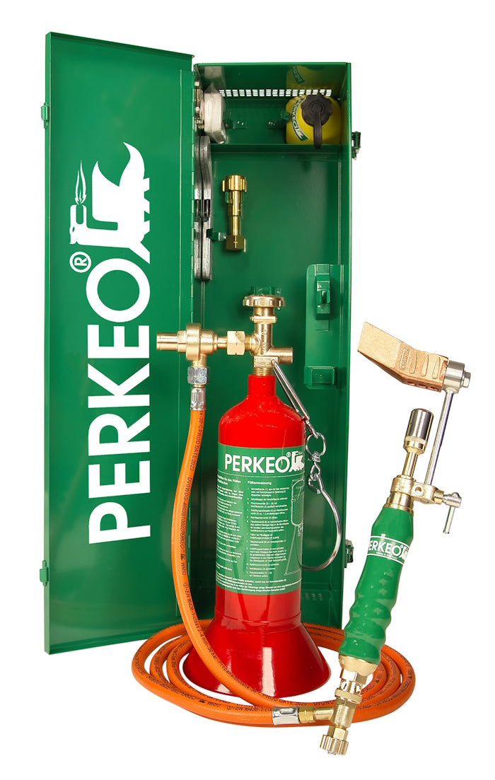 PERKEO TOPBOX Original Weichlötanlage mit neuem LOCKDOWN24-Kupferstück im Transport-Stahlblechkasten nach GGVS/ADR